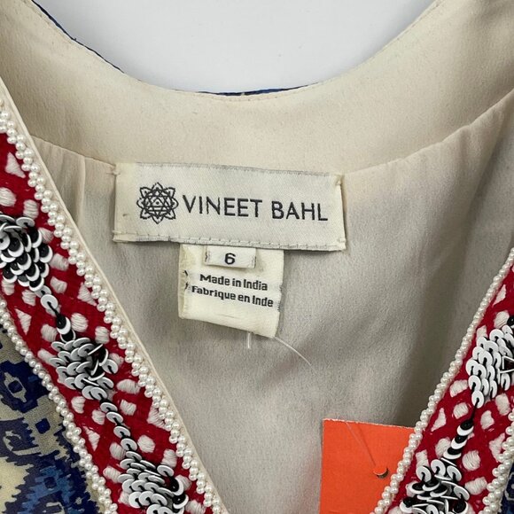 Vineet Bahl Red & Blue Pullover Maxi Dress | V-Neck Design - Picture 2 of 4